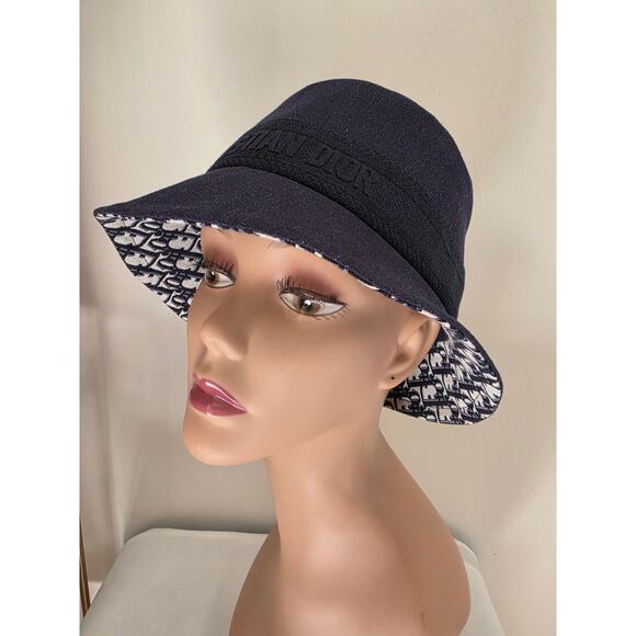 Christian Dior Navy Blue Logo Embroidered Canvas Bucket Hat M sz main image 9